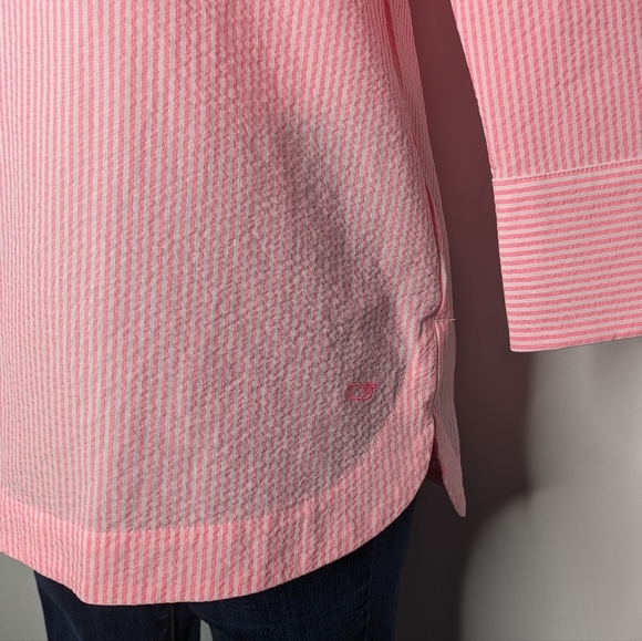 Vineyard Vines Performance Pink White Striped Collared 3/4 Sleeve Top XS - Picture 3 of 9
